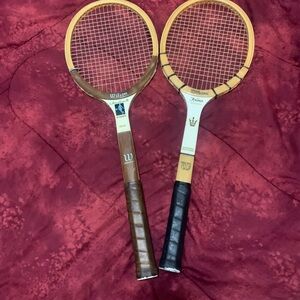 Wilson Classic Wooden Tennis Rackets with Brown and Tan Accents
